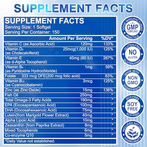 Lutein & Zeaxanthin Eye Vitamins - 40 mg Lutein, 8 mg Zeaxanthin | 150 Softgels
