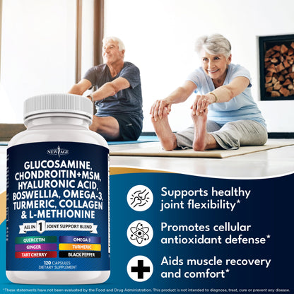 Glucosamine Chondroitin MSM, Turmeric Curcumin, Collagen, Hyaluronic Acid & Omega-3 – 240 Count