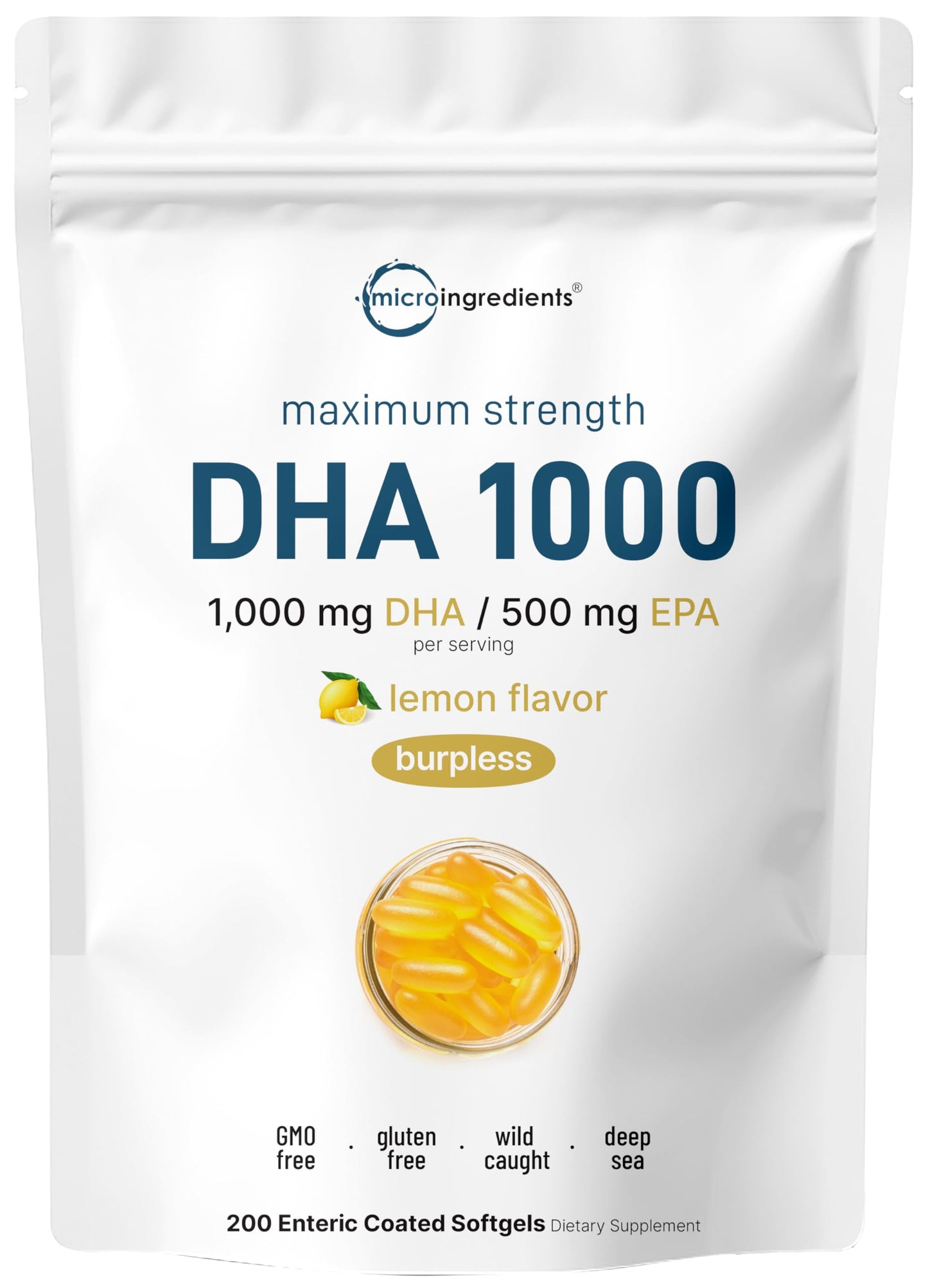 Omega 3 Fish Oil 1000mg DHA 500mg EPA – Lemon Burpless Enteric Coated, 200 Softgels