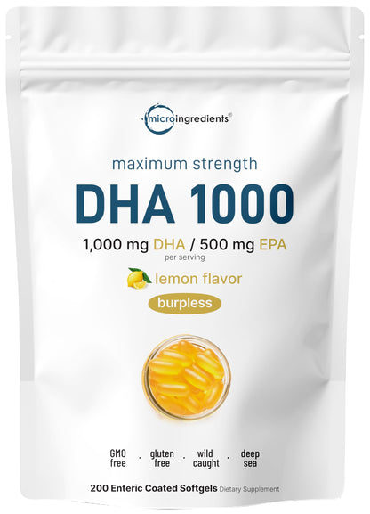 Omega 3 Fish Oil 1000mg DHA 500mg EPA – Lemon Burpless Enteric Coated, 200 Softgels