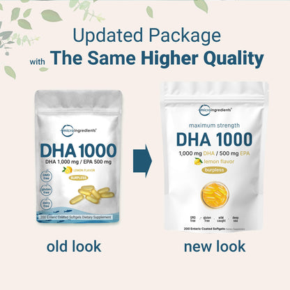 Omega 3 Fish Oil 1000mg DHA 500mg EPA – Lemon Burpless Enteric Coated, 200 Softgels