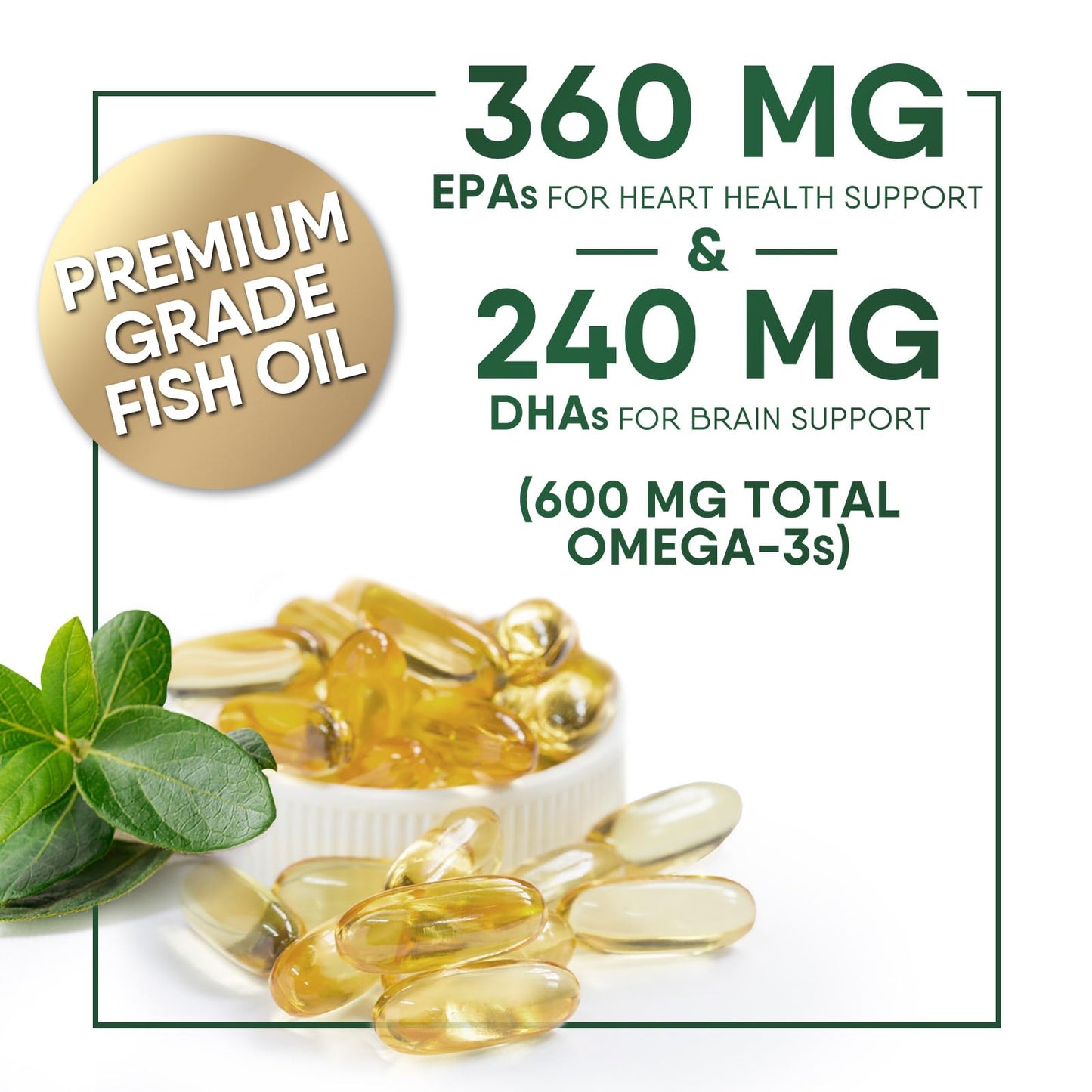 Omega-3 Fish Oil 2400 mg - Triple Strength EPA & DHA - Burpless Lemon (60 Softgels)
