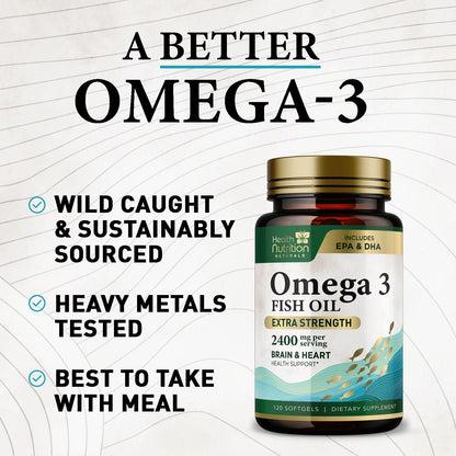 Omega 3 Fish Oil 2400 mg - Triple Strength EPA & DHA | Wild Caught Sardine