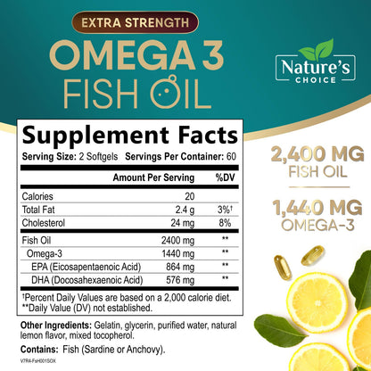 Omega-3 Fish Oil 2400 mg – Triple Strength EPA & DHA | 120 Softgels | Non-GMO, Gluten Free