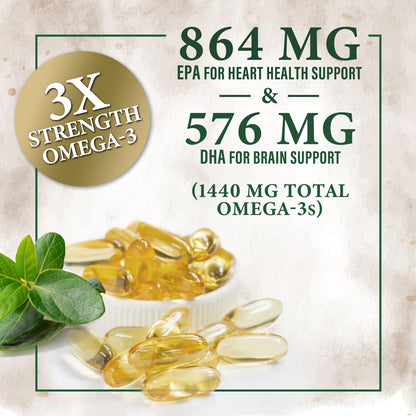 Omega 3 Fish Oil Pills 2400mg – Triple Strength EPA & DHA | 60 Softgels