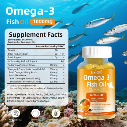 Omega-3 Fish Oil Gummies 1000mg – Heart, Brain & Vision Support (60 Gummies)