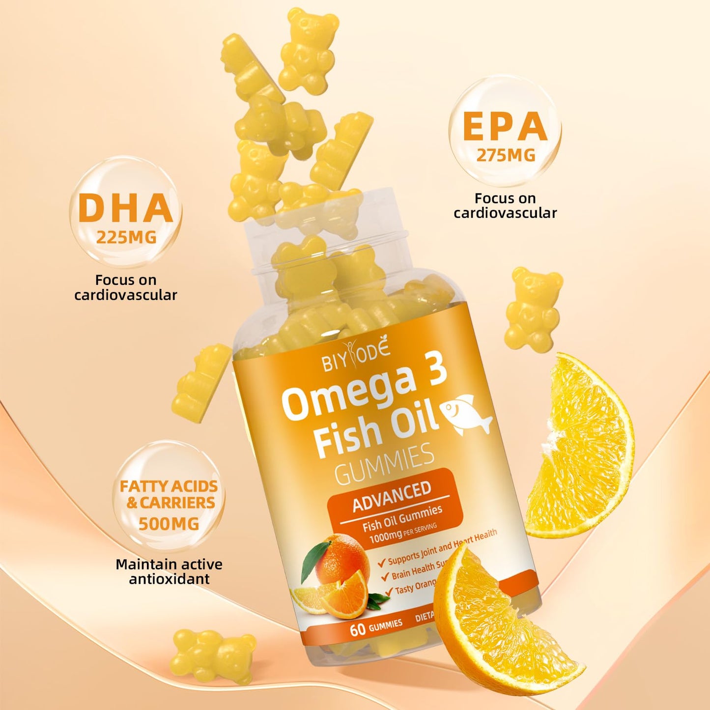 Omega-3 Fish Oil Gummies 1000mg – Heart, Brain & Vision Support (60 Gummies)