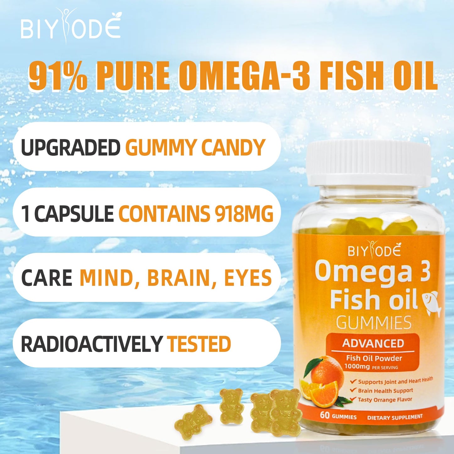 Omega-3 Fish Oil Gummies 1000mg – Heart, Brain & Vision Support (60 Gummies)