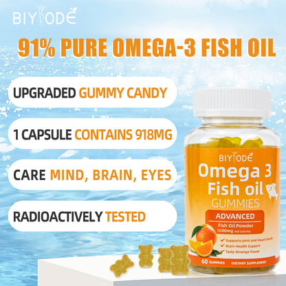 Omega-3 Fish Oil Gummies 1000mg – Heart, Brain & Vision Support (60 Gummies)