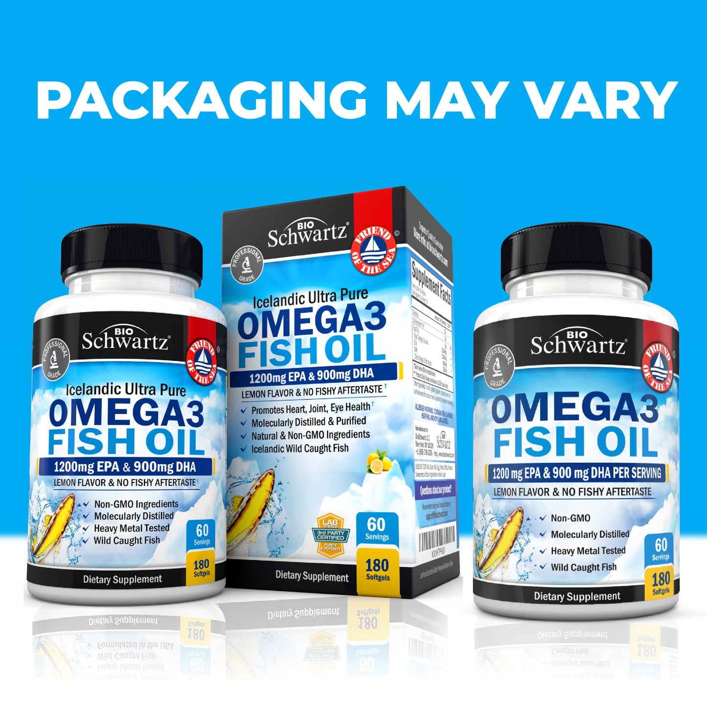Triple Strength Omega-3 Fish Oil 2250mg EPA/DHA - Burpless Lemon, 180 Softgels