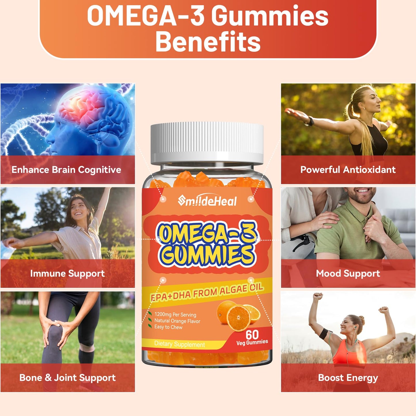 Omega 3 Gummies Supplement 1000mg - High Absorption DHA & EPA | Heart, Brain & Joint Support