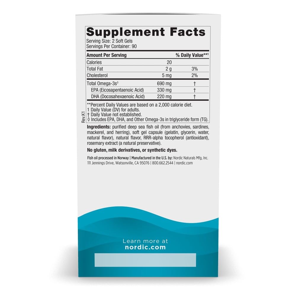 Nordic Naturals Omega-3 Lemon – 180 Soft Gels | 690 mg EPA/DHA | 90 Servings | Non-GMO