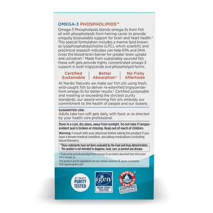 Nordic Naturals Omega-3 Phospholipids - Unflavored, 60 Soft Gels | 500 mg Omega-3 & 350 mg Phospholipids