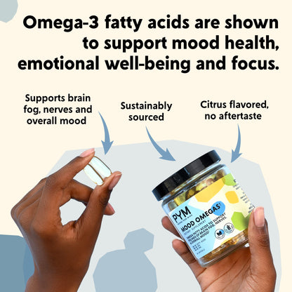 Omega-3 Supplement by PYM for Mood and Emotional Support (60 Count) | Omega-3 Fatty Acids, DHA, EPA & Vitamin E | Non-GMO, Gluten-Free, No Added Sugar