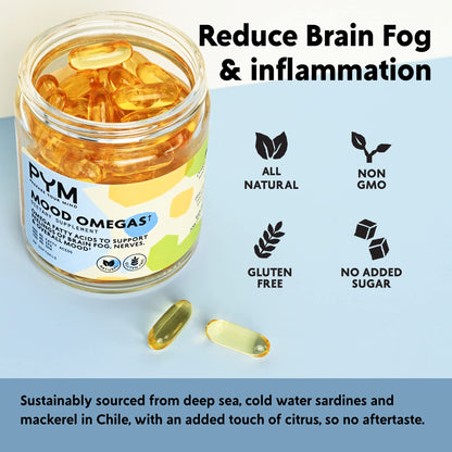 Omega-3 Supplement by PYM for Mood and Emotional Support (60 Count) | Omega-3 Fatty Acids, DHA, EPA & Vitamin E | Non-GMO, Gluten-Free, No Added Sugar