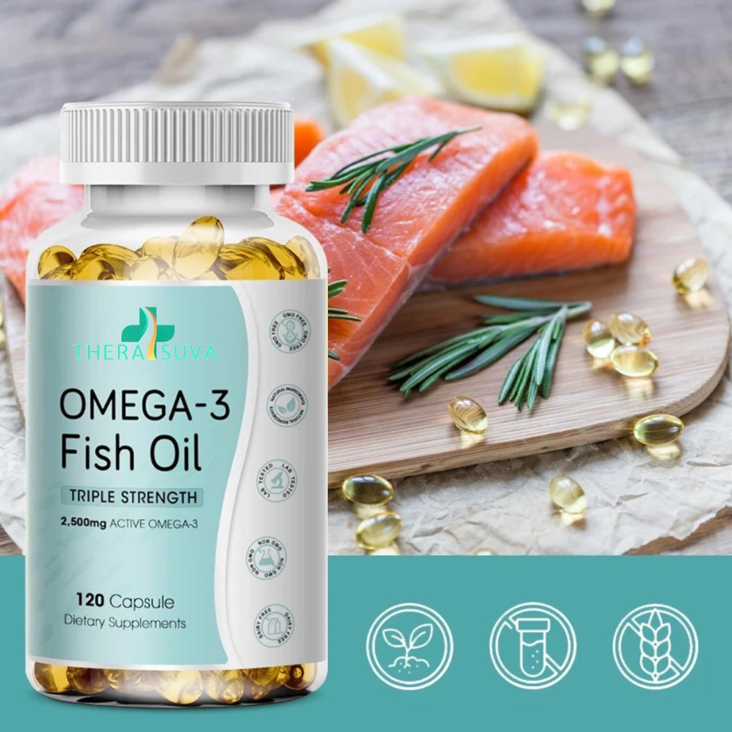 Triple Strength Wild Alaskan Omega-3 2500mg + EPA 1300mg + DHA 1200mg – 120 Softgels, 60 Day Heart & Joint Health Supplement