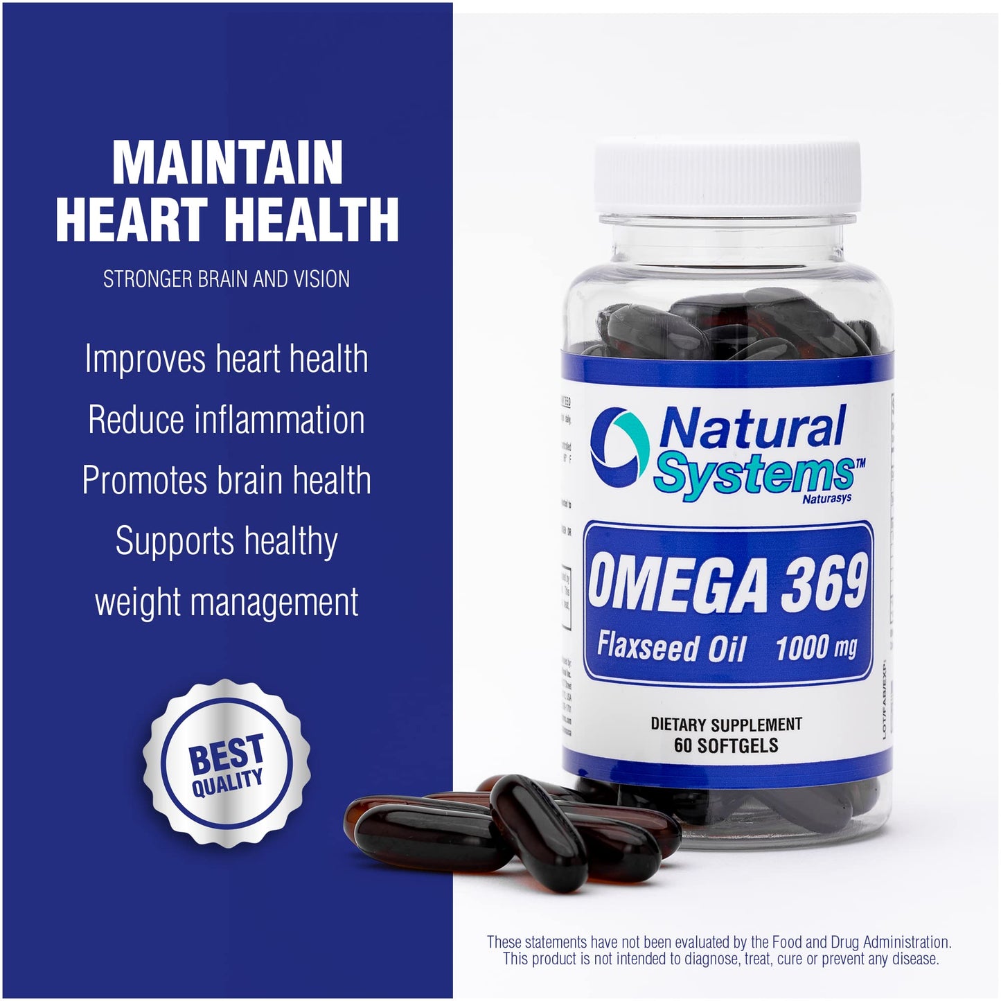 Omega 369 1000 mg Softgels – Natural Systems | Triple Omega 3-6-9 Flax Seed Oil