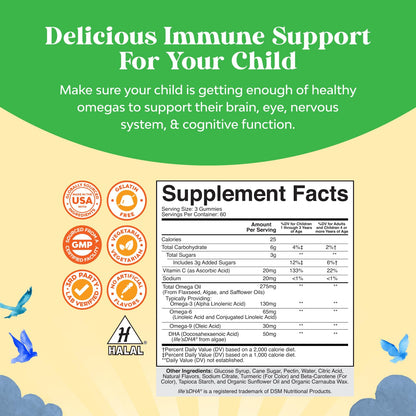 Omega DHA Gummies for Kids — Vegan Omega 3-6-9 with DHA, Brain & Vision