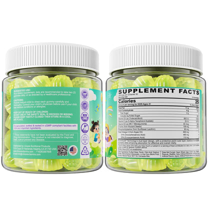 Omega-3 for Kids 4+ | Algae EPA/DHA Gummies + Vitamin D3 & K2, Zero Sugar, Lemon, 60 Count