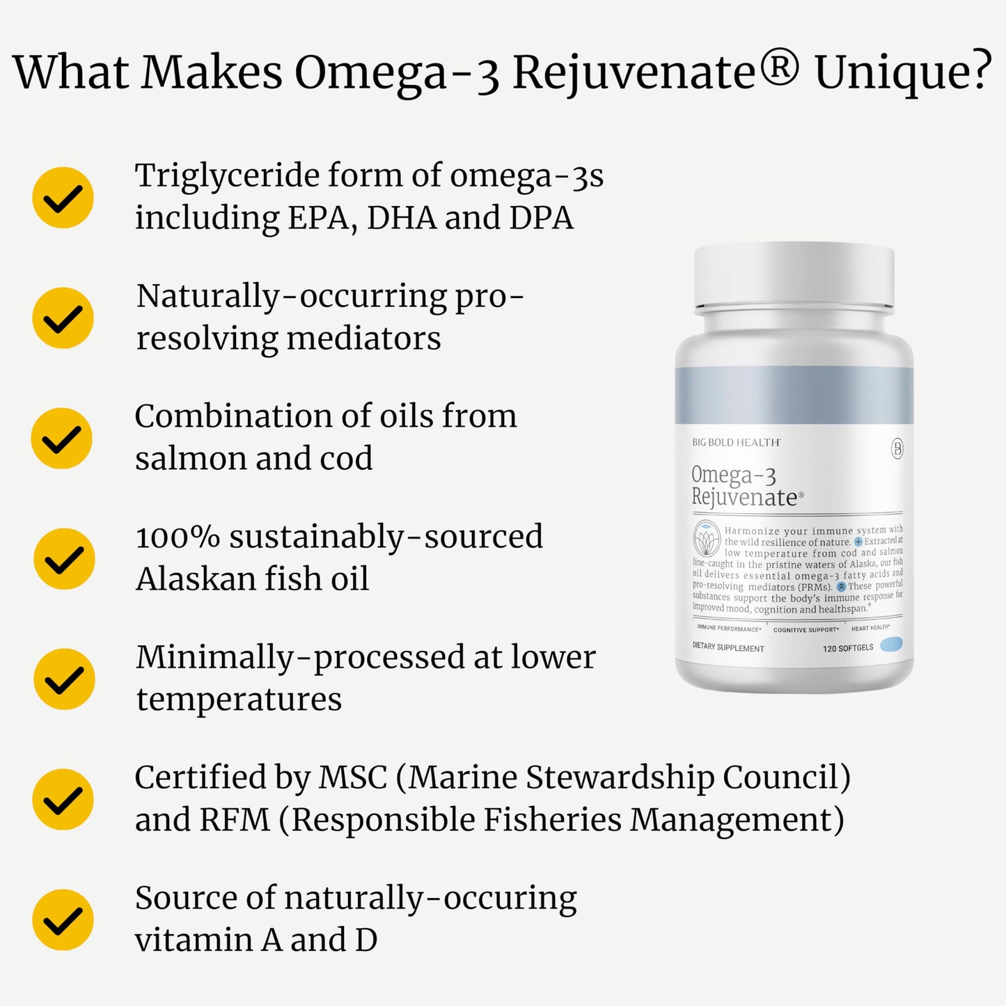 BIG BOLD HEALTH Omega-3 Rejuvenate – Wild Alaskan Fish Oil with PRMs (EPA, DHA, DPA) & Vitamins A & D (120 Softgels)