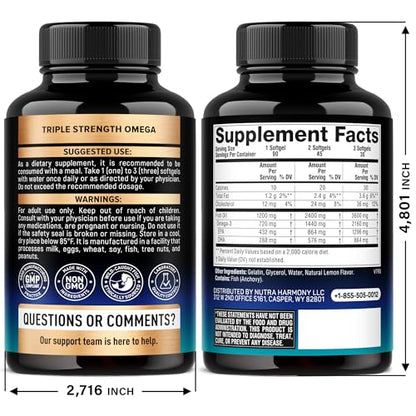 Omega 3 Fish Oil 3600 mg | EPA & DHA, Lemon Flavor, Made in USA