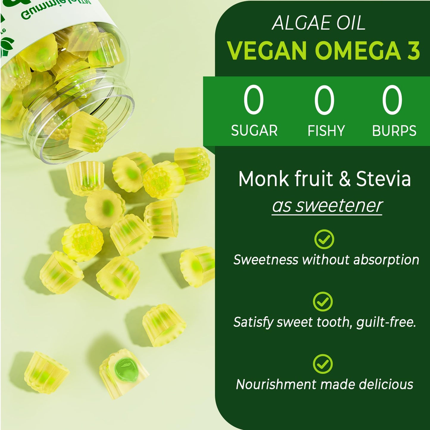 Omega 3 Gummies 2200mg from Algae Oil – DHA 640mg & EPA 290mg | Vegan, Sugar-Free