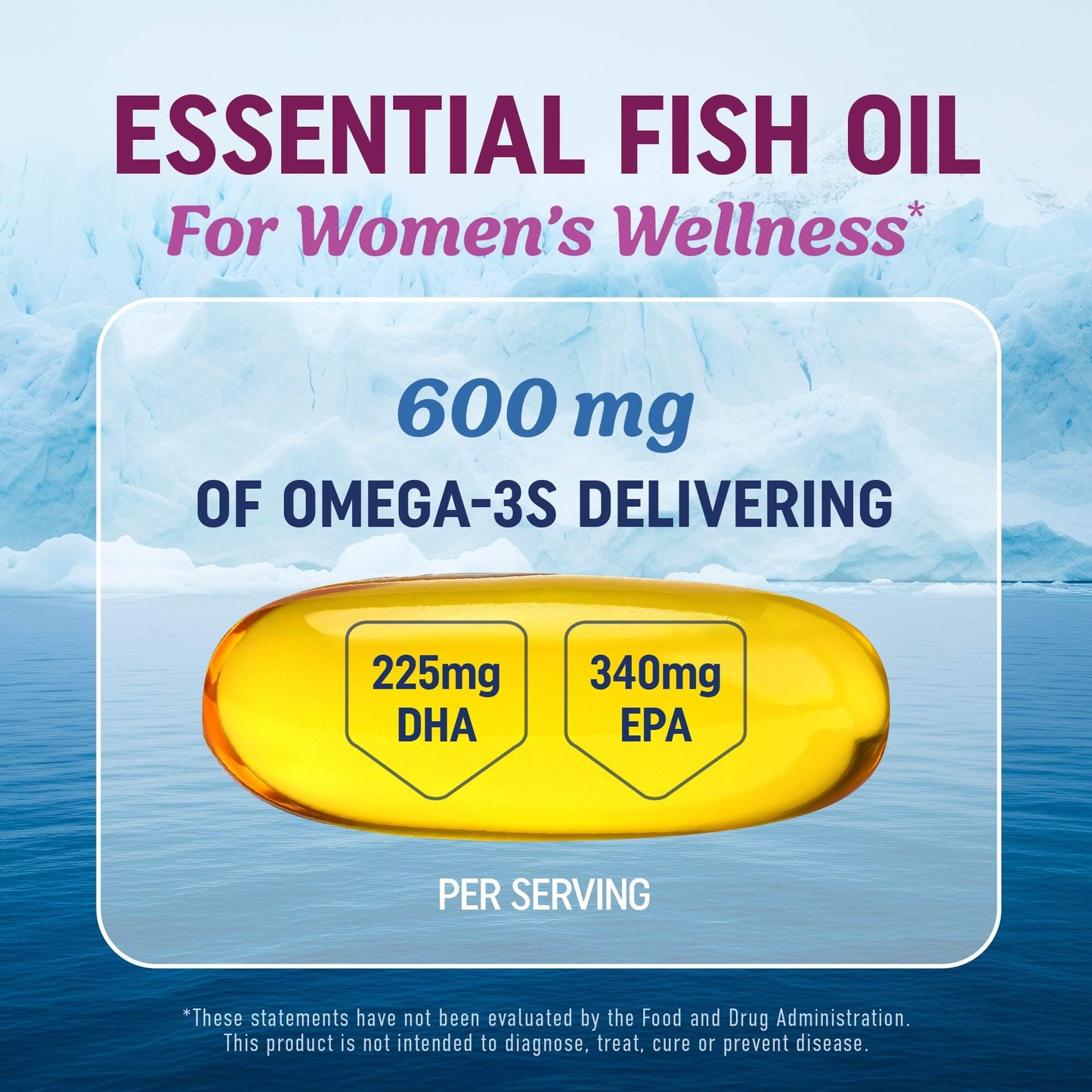 Omega 3 for Women - Fish Oil + Evening Primrose | 600mg Omega-3 + 800mg Evening Primrose | 120 Ct