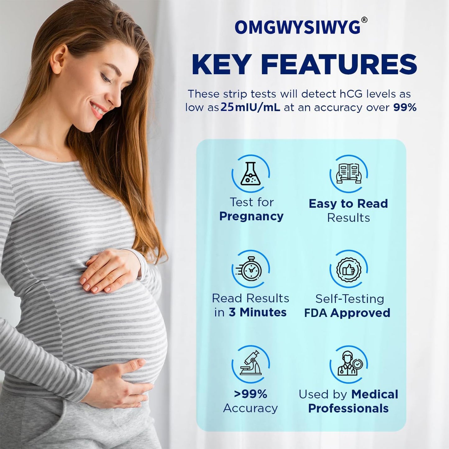 10 Pack OMGWYSIWYG HCG Pregnancy Test Strips – Ultra-Sensitive, Easy At-Home Use, 6 Days Early Detection