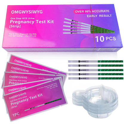 10 Pack OMGWYSIWYG HCG Pregnancy Test Strips – Ultra-Sensitive, Easy At-Home Use, 6 Days Early Detection