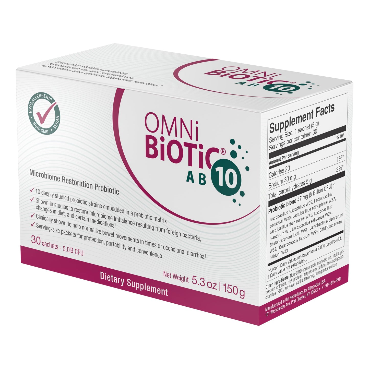 OMNi BiOTiC AB 10 – Clinically Tested Restorative Probiotic for Gut Flora & Digestion (30 Daily Packets) – Vegan, Hypoallergenic, Non-GMO