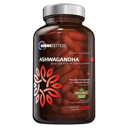 OmniBiotics Organic Ashwagandha – 1300mg Total Strength, 120 Vegan Caps