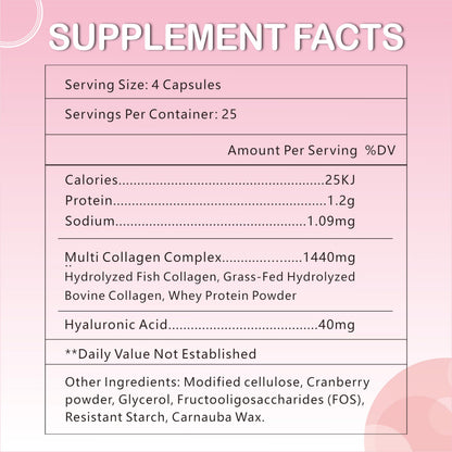 OMOGS Collagen Peptides Capsule – Hydrolyzed Collagen with Prebiotic & Cranberry, Hair, Skin, Nails, Joints, Digestive Health & Immune Support, Non-GMO, 100 Capsules