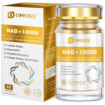 OMOGS NAD+ 300 mg + Trans-Resveratrol 200 mg | 60 Capsules NAD+ Supplement