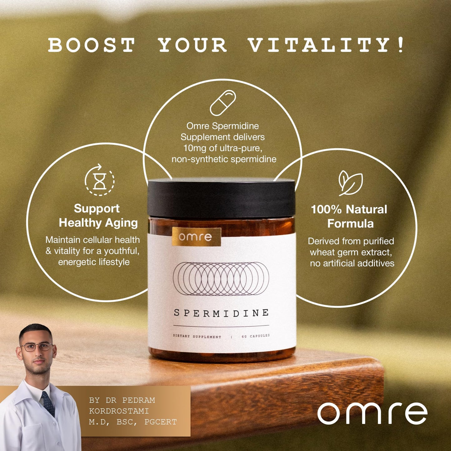 OMRE Spermidine Supplement - 10mg Natural Spermidine per Serving, 1000mg Wheat Germ Extract