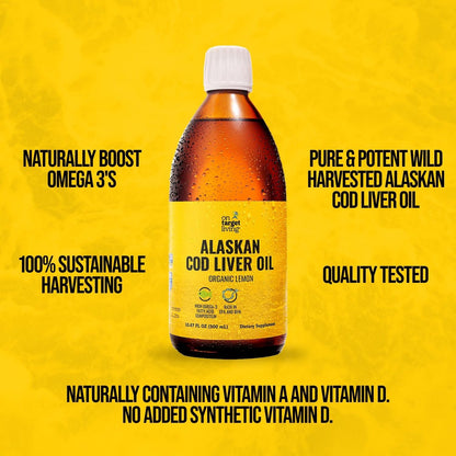 On Target Living Alaskan Cod Liver Oil Organic Lemon Flavor – 2 Pack (16.67 oz) | Line Caught in USA • Vitamin D & Omega-3 DHA/EPA • Non-GMO • MSC Certified