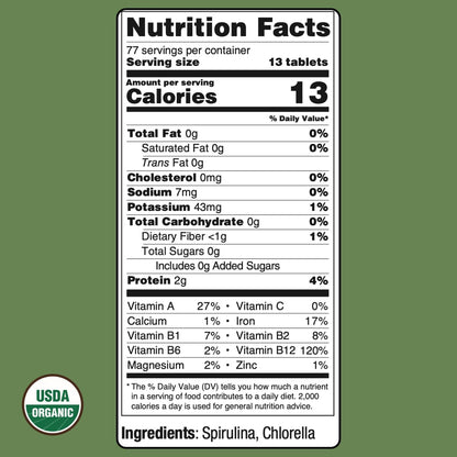 On Target Living Organic Spirulina & Chlorella | 2000 Tablets | USDA Organic | Vegan Protein & Immune Support