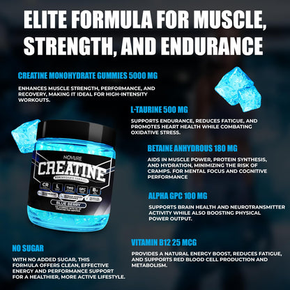 Creatine Monohydrate Gummies 5000mg – Vegan, Sugar-Free, Made in USA | 120 Gummies (30 Servings)