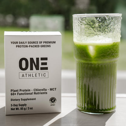 ON3 Athletic Protein Greens Supplement – Chlorella, Eleuthero & MCT Powder (5 Servings, Herbal)