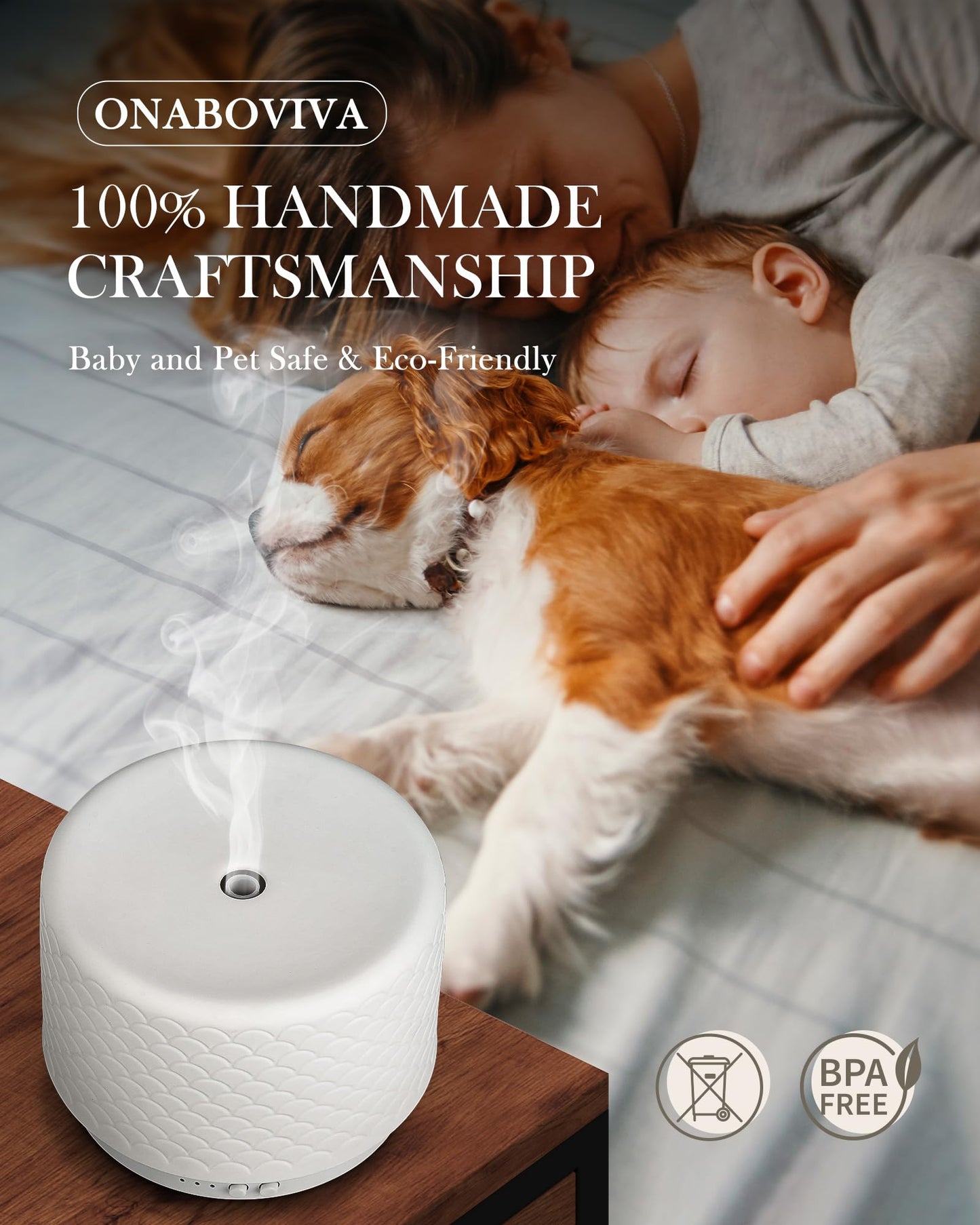 Onaboviva Ceramic Essential Oil Diffuser 280ml | Ultrasonic Diffuser for Large Rooms