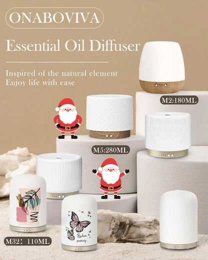 Onaboviva Ceramic 280ml Essential Oil Diffuser – Ultrasonic Aromatherapy & Night Light