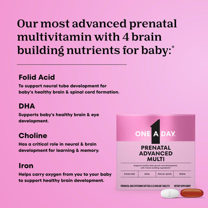 One A Day Prenatal Advanced - Brain-Builder Vitamins with Choline, DHA, Folic Acid, Iron (120 Ct)