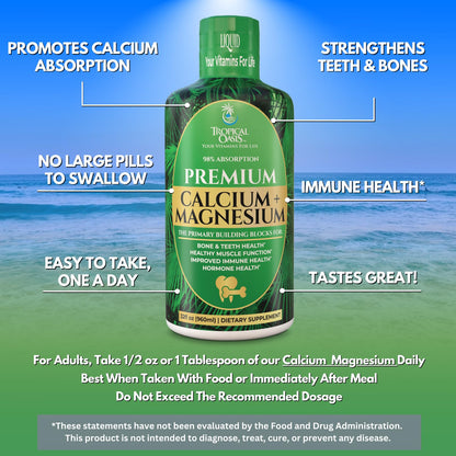 Tropical Oasis Liquid Calcium Magnesium – 98% Absorption – 32 Fl Oz (64 Serv)