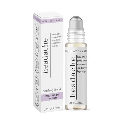 Onehappykale Headache Relief Essential Oil Roll-On 10ml – Fast-Acting Natural Blend (Peppermint, Lavender, Rosemary, Eucalyptus & Hyssop) – Cruelty-Free, Made in USA