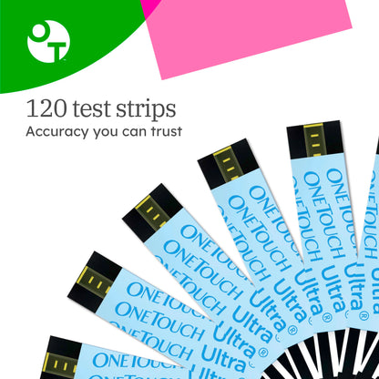 OneTouch Ultra Test Strips — 120 Count (2 Boxes, 60 Strips Each) for Blood Glucose Monitoring