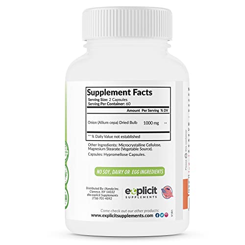 All Natural Onion Extract 1000mg - Dried Allium Cepa | 120 Capsules (Pack of 2)