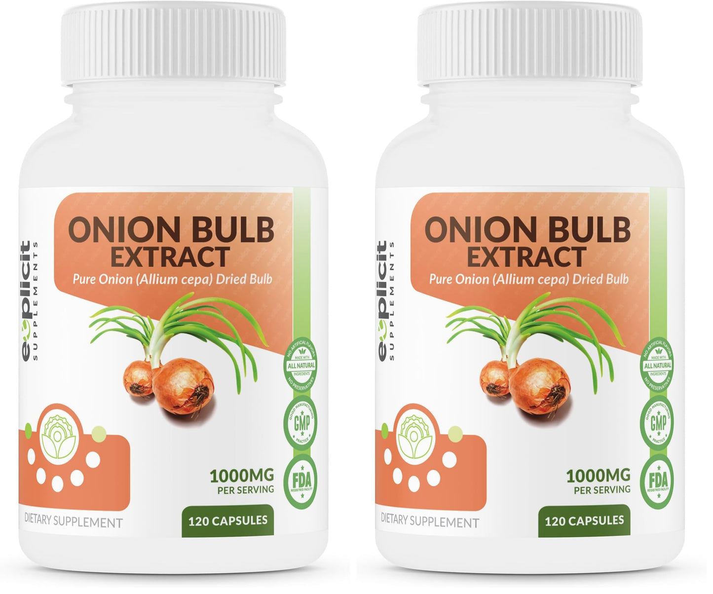 All Natural Onion Extract 1000mg - Dried Allium Cepa | 120 Capsules (Pack of 2)