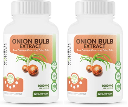 All Natural Onion Extract 1000mg - Dried Allium Cepa | 120 Capsules (Pack of 2)