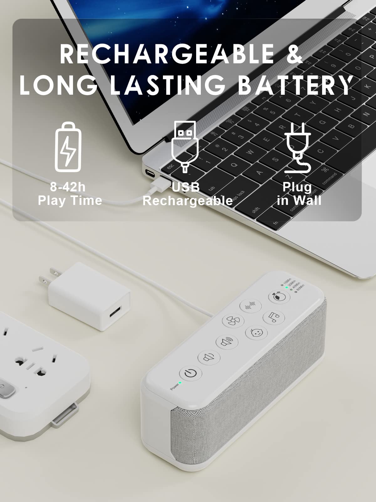 OnLyee White Noise Machine — Office Privacy, Sleep & Focus (42 Sounds, USB Rechargeable)