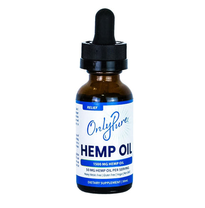 OnlyPure Relief Hemp Oil Drops – 1500 mg, 30 mL | Wellness, Sleep & Relaxation | All-Natural, MCT Oil, Non-GMO, Vegan