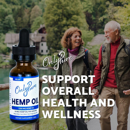 OnlyPure Relief Hemp Oil Drops – 1500 mg, 30 mL | Wellness, Sleep & Relaxation | All-Natural, MCT Oil, Non-GMO, Vegan